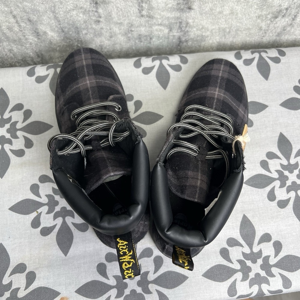 Dr Martens Maelly Shoes Womens Size 8 Black Canvas Boots High Top Plaid Lace Up - Picture 2 of 6